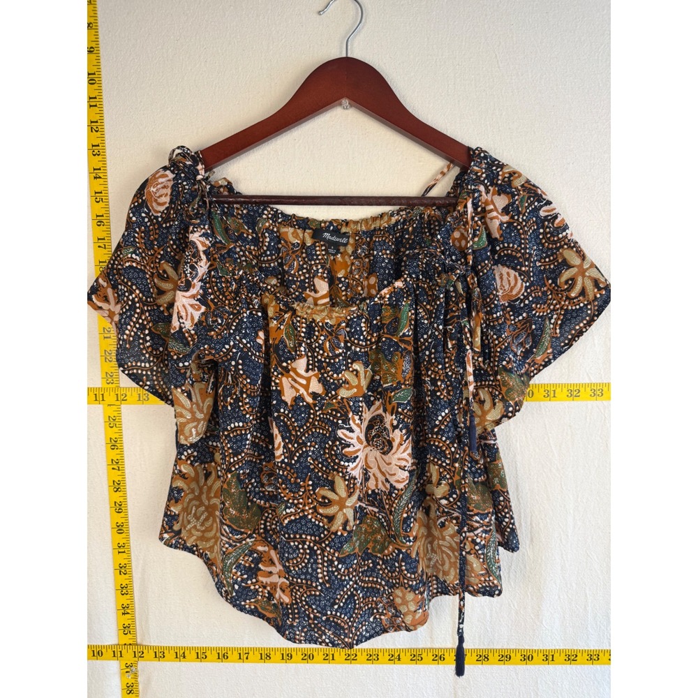 Madewell 100% Silk Top Small Navy Boho Chic Off-The-Shoulder G4899 Lightweight